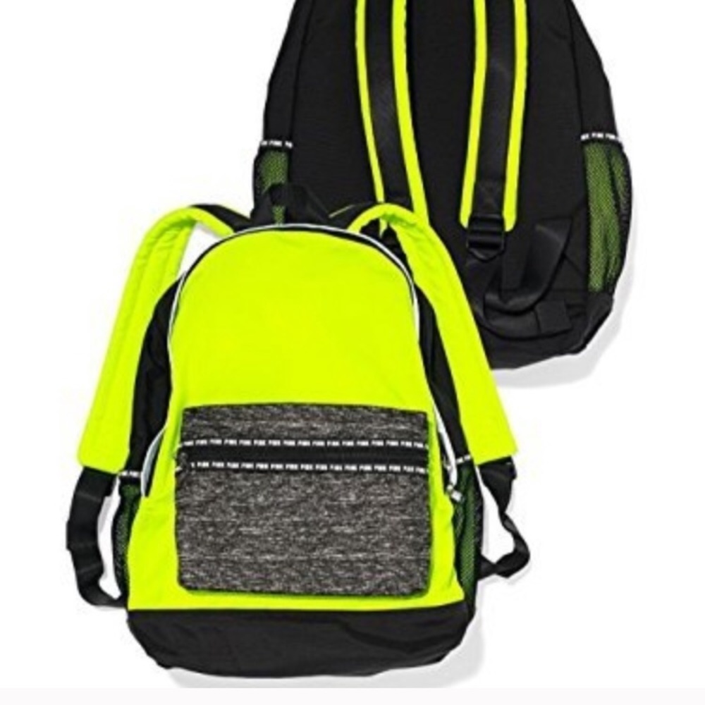 PINK VICTORIA SECRET neon yellow/gray backpack